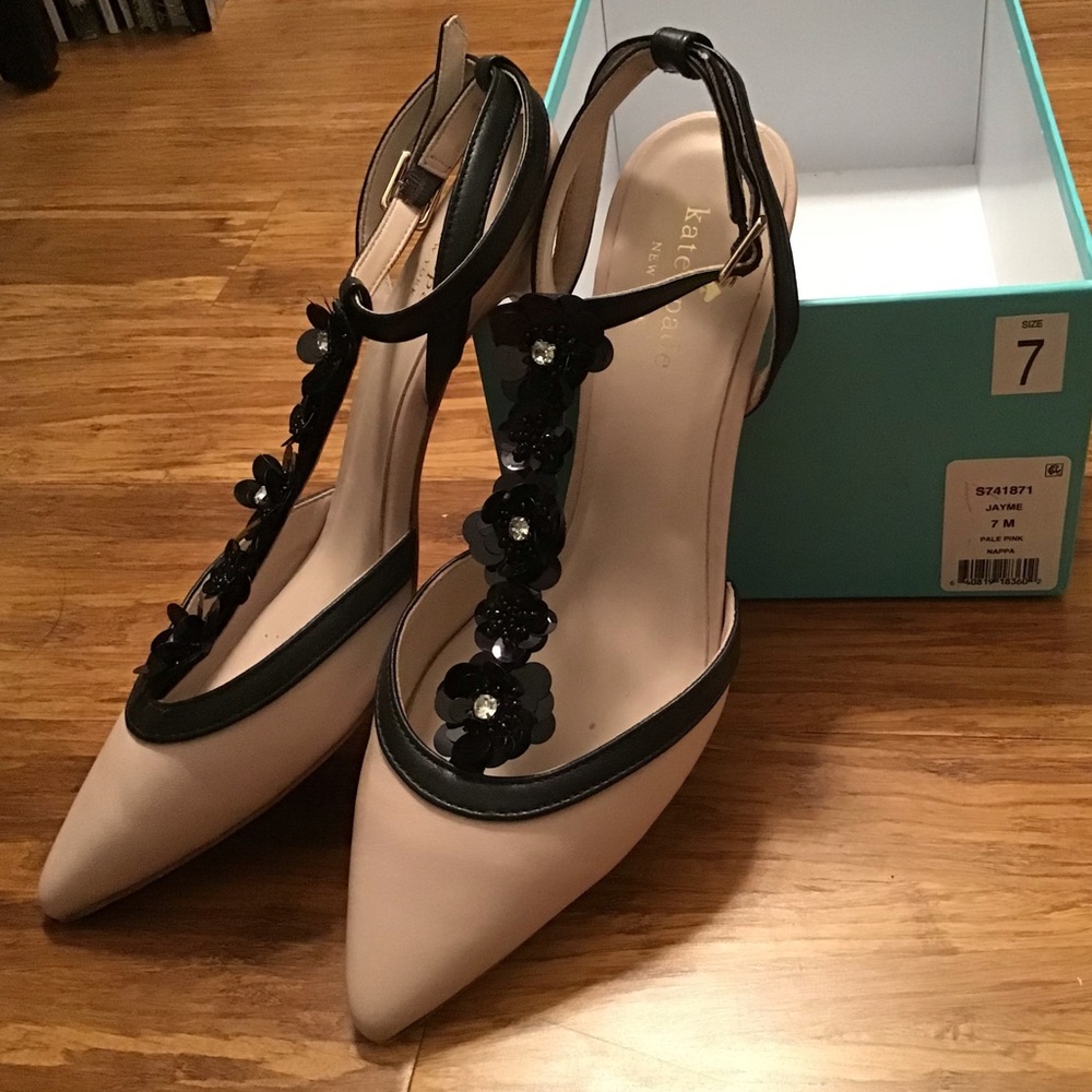 Kate Spade JAYME Leather Floral T-Strap Heels - Picture 3 of 6